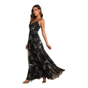 Lulus Made to Flaunt Black Floral Print Maxi Dress Women Size S Sleeveless Dress